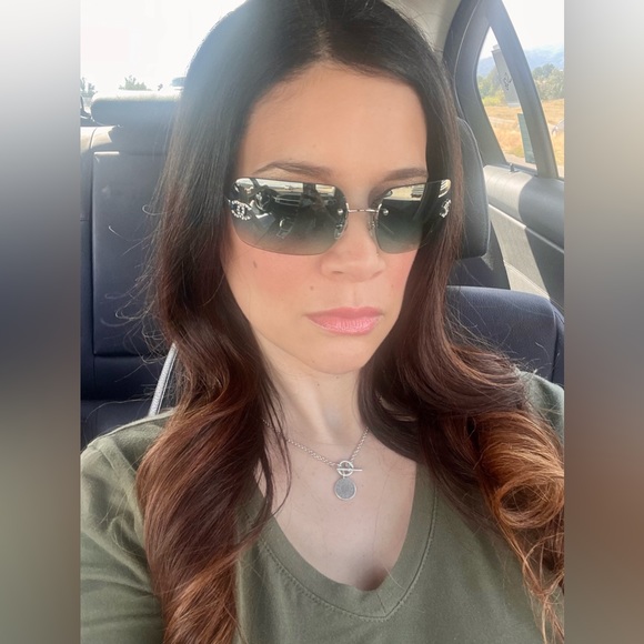 💯Auth Chanel 4017-D Swarovski Crystal Double C Sunglasses in TEAL! SUPER RARE!! - Picture 2 of 16